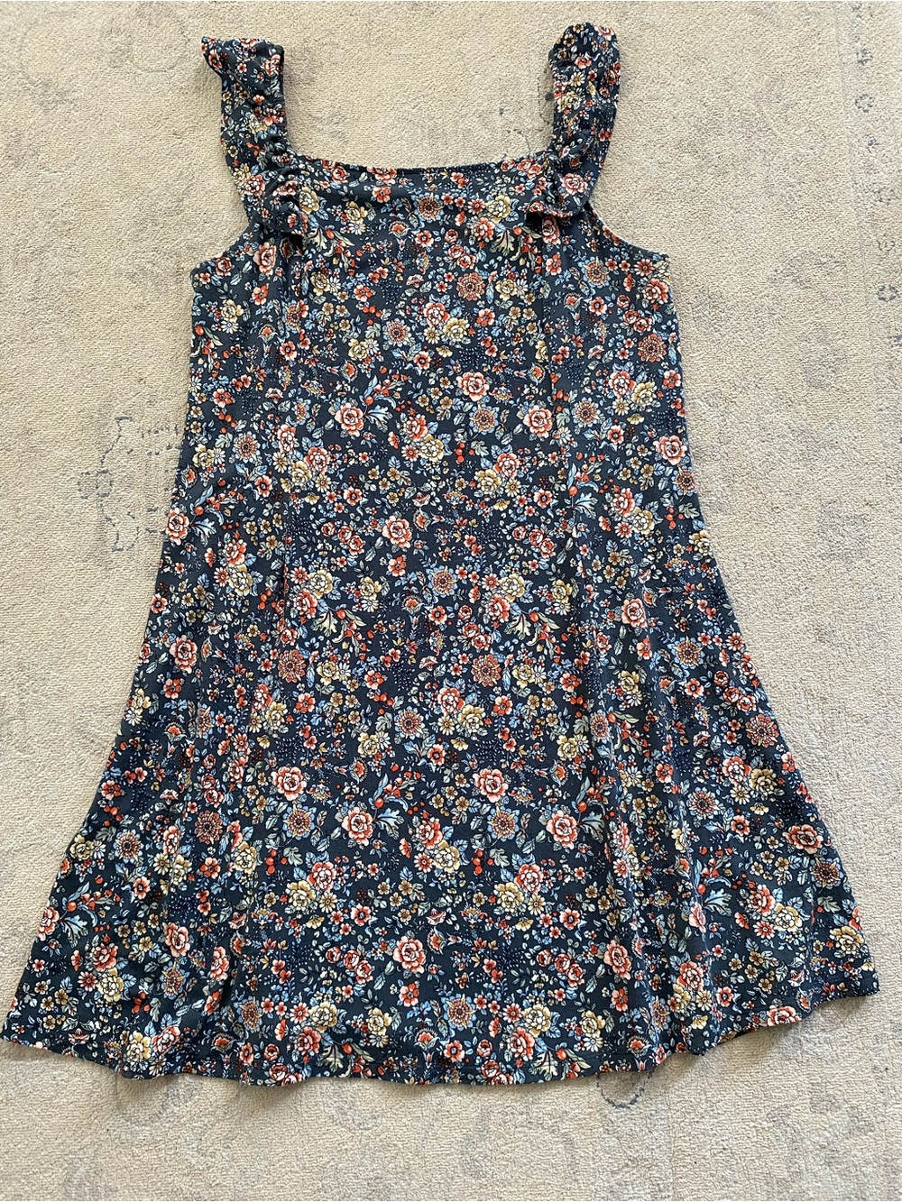 LOFT Fit & Flare Floral Mini Dress Small Petite Blue Orange